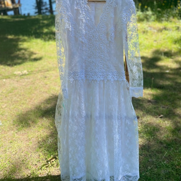 VINTAGE 80s 90s JESSICA MCCLINTOCK BRIDAL PROM LACE DRESS SHOULDER PADS SZ 7/8 - Picture 6 of 13